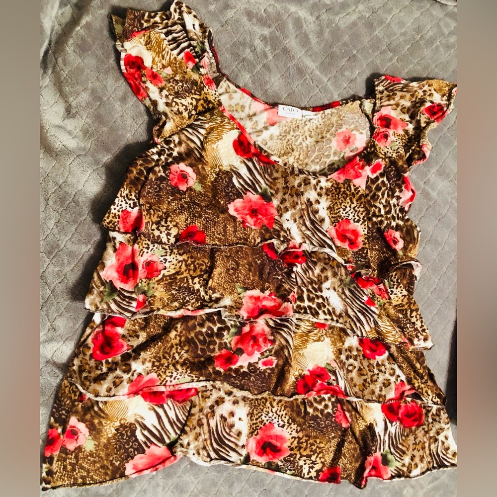 CATO Sleeveless Tropical Ruffled Hibiscus Top Women’s Plus Size 22/24W